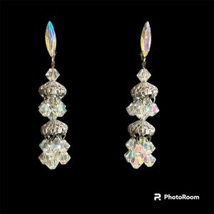 Vintage Lewis Segal Aurora Borealis Crystal Chandelier Earrings